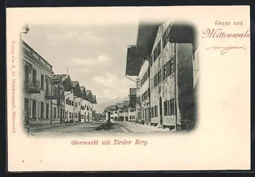 AK Mittenwald, Obermarkt mit Tiroler Berg