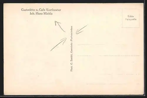 AK Garmisch-Partenkirchen, Gaststätte & Cafe Kurtheater, Inh. Hans Miehle