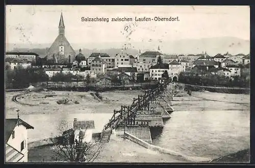 AK Laufen / Salzach, Ortsansicht mit Blick auf den Salzachsteg