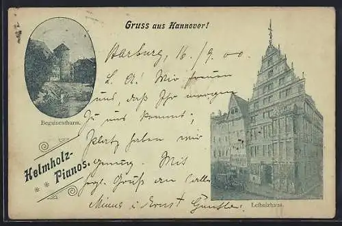 Mondschein-AK Hannover, Beguinenturm, Leibnizhaus, Werbung Helmholz-Pianos