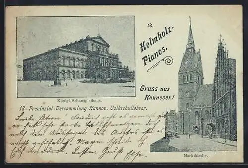 Mondschein-AK Hannover, Schauspielhaus, Marktkirche, Werbung Helmholz-Pianos