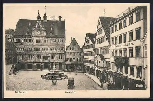 AK Tübingen, Marktplatz mit Gasthof zum Lamm