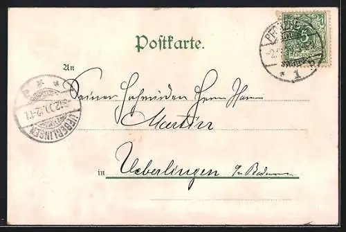 AK Pforzheim, Ortspartie mit Denkmal