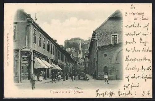 AK Blankenburg am Harz, Tränkestrasse mit Blick zum Schloss