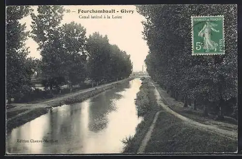 AK Fourchambault, Canal latéral à la Loire Richtung Givry