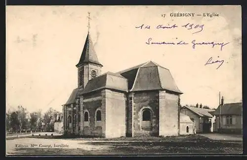 AK Guérigny, l`église avec inscription manuscrite du 14 août 1909