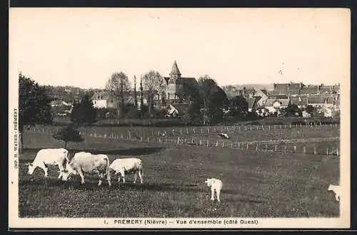 AK Prémery, vue d`ensemble côté ouest avec des vaches dans un pré