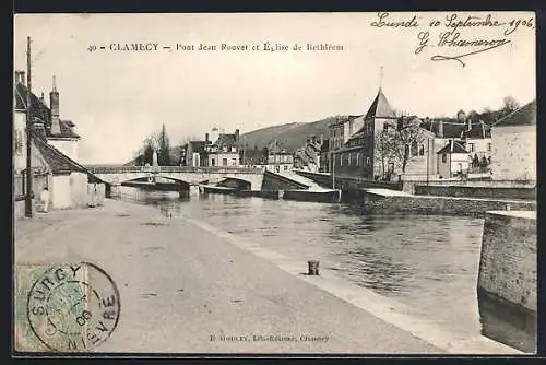 AK Clamecy, Pont Jean Rouvet et Église de Bethléem