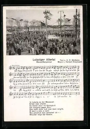 AK Messe-Marschlied Leipziger Allerei, belebter Messeplatz,