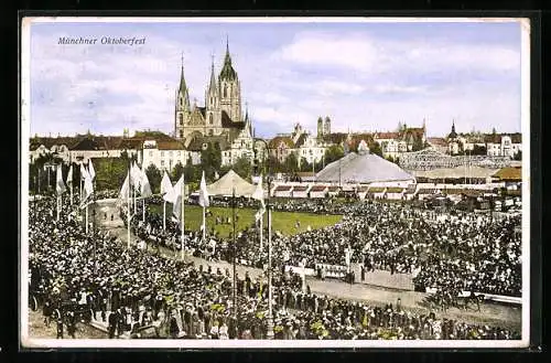 AK München, Oktorberfest, Festgelände mit Kirche