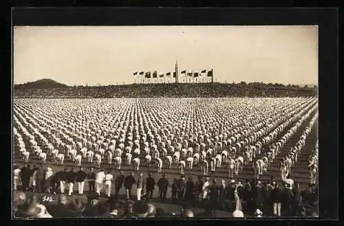 Foto-AK Köln, 14. Deutsches Turnfest 1928, Dehnübungen