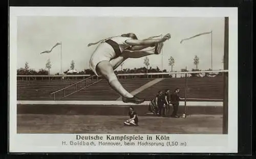 AK Köln, Deutsche Kampfspiele, H. Goldbach beim Hochsprung