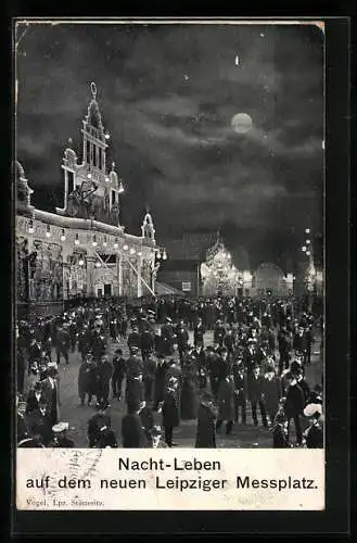 AK Leipzig, Nacht-Leben auf dem Leipziger Messeplatz bei Vollmond