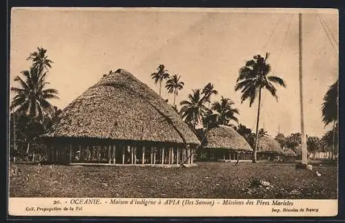 AK Apia /Samoa, Maison d`indigène, Missions des Pères Maristes