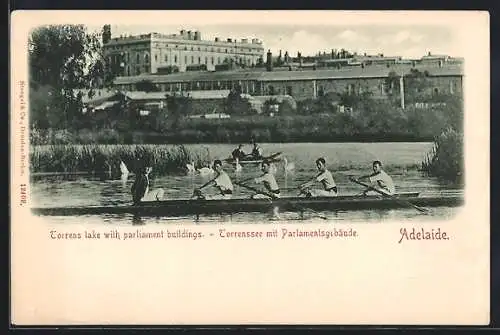 AK Adelaide, Torrenssee mit Parlamentsgebäude, Ruderboote