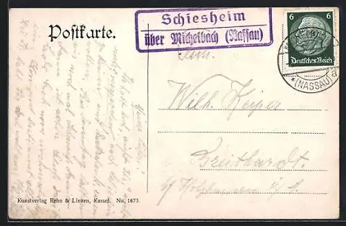 AK Landpoststempel Schiesheim über Michelbach (Nassau)