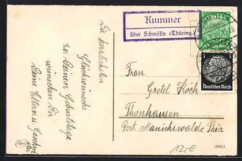 AK Landpoststempel Kummer über Schmölln (Thüring.)