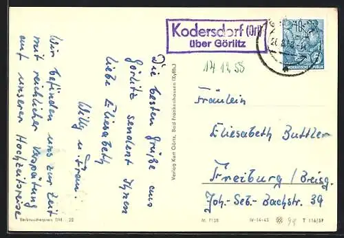 AK Landpoststempel Kodersdorf (Ort) über Görlitz