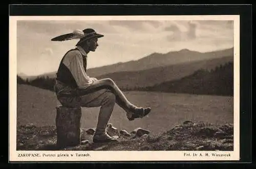 AK Zakopane, Portret górala w Tatrach, Junger Pole in Tracht