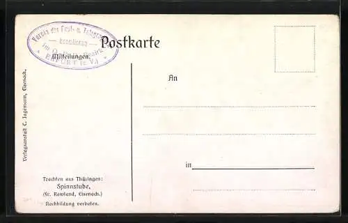 Künstler-AK Trachten aus Thüringen, in der Spinnstube