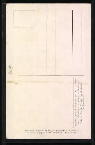 Künstler-AK Tiroler, Nr.1, Kellnerin a.d.Gegend von Innsbruck trägt Tablett und Kanne in den Händen, Fässer