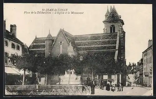 AK Saint-Jean-de-Losne, Place de la Délibération, L`Église et le Monument