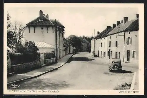 AK Sombernon, Rue Principale avec maisons et voiture