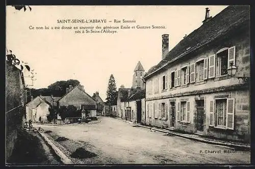 AK Saint-Seine-l`Abbaye, Rue Sonnois, en souvenir des généraux Emile et Gustave Sonnois