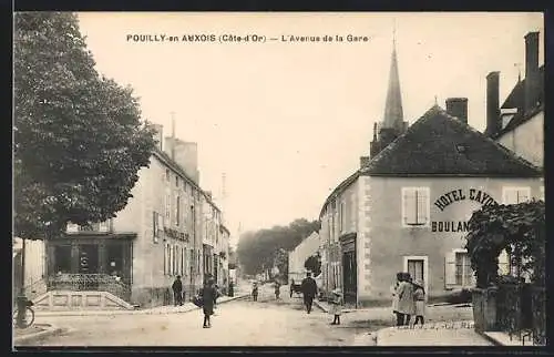 AK Pouilly-en-Auxois, L`Avenue de la Gare mit Hotel und Boulangerie