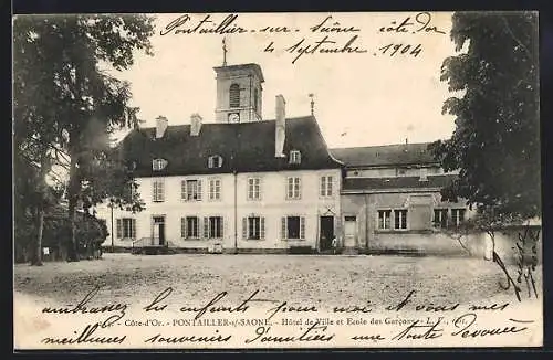 AK Pontailler-sur-Saône, Hôtel de Ville et École des Garcons, 1904