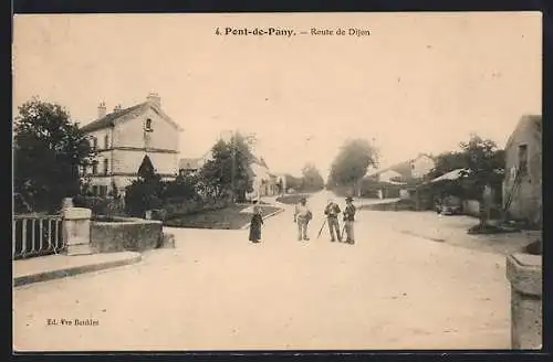 AK Pont-de-Pany, Route de Dijon mit Spaziergängern