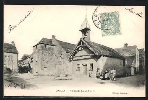 AK Nolay, Chapelle Saint-Pierre avec habitants devant