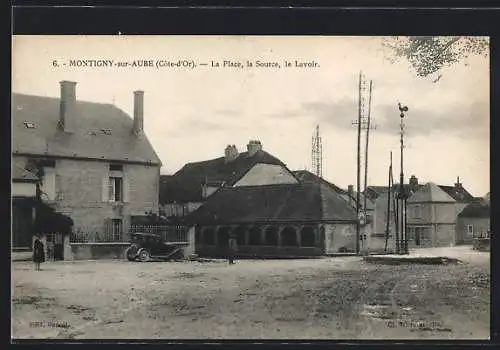 AK Montigny-sur-Aube, La Place, la Source, le Lavoir