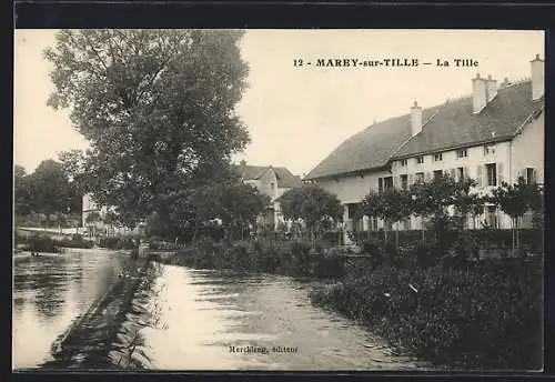 AK Marey-sur-Tille, La Tille avec maisons et arbre au bord de l`eau