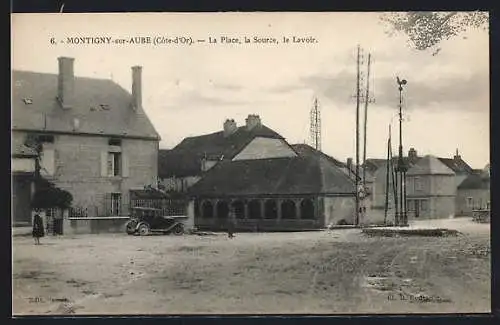 AK Montigny-sur-Aube, la Place, la Source, le Lavoir