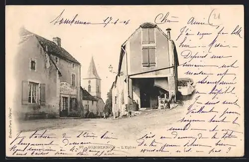 AK Sombernon, L`Église et Rue Principale