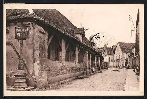 AK Vitteaux, Les Halles, XIIIe siècle, avec enseigne Chocolat Menier