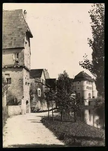 Fotografie Martin Wolf, Nördlingen, Ansicht Donauwörth, Strassenansicht mit Uferpartie und Brückentor