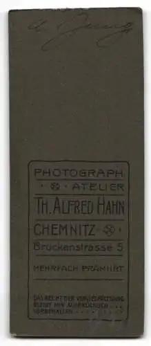 Fotografie Th. Alfred Hahn, Chemnitz, Brückenstr. 5, Porträt eines ernsthaften Mannes im Anzug