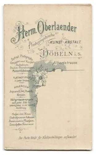 Fotografie Herm. Oberlaender, Döbeln, Albertstrasse, Portrait eines Soldaten in Uniform