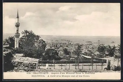 AK Salonique, Aspect d`un Minaret dans la Banlieue