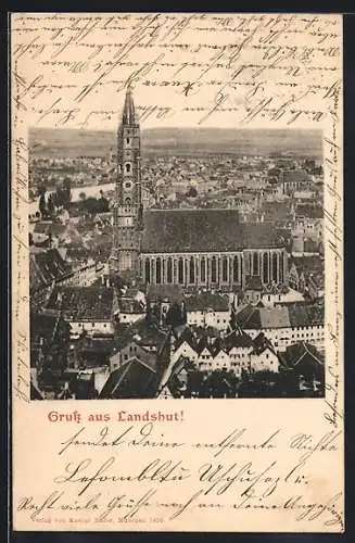 AK Landshut / Isar, Teilansicht mit Kirche aus der Vogelschau