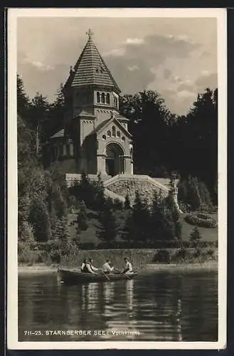 AK Starnberg, Starnberger See, Votivkirche mit Bootspartie