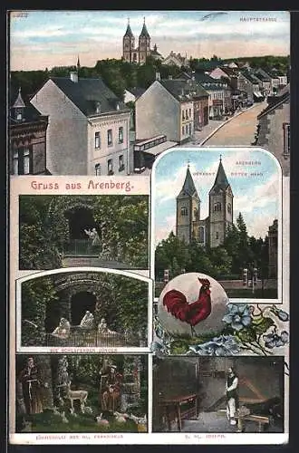 AK Arenberg, Hauptstrasse, Blick zur Kirche, Hahn, D. Hl. Joseph, Einsiedelei des Hl. Franziskus, Die schlafenden Jünger