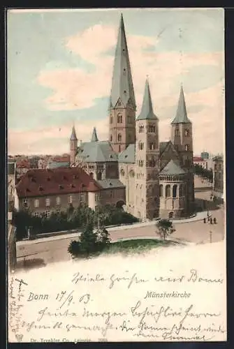 AK Bonn, Münsterkirche aus der Vogelschau