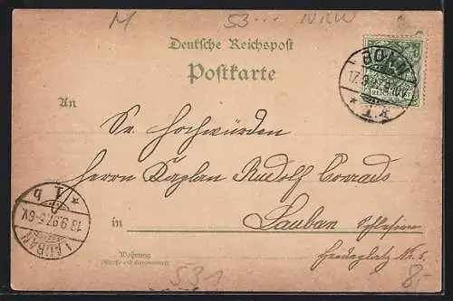 Lithographie Bonn, Kaiserplatz mit Poppelsdorfer Allee, Münsterkirche