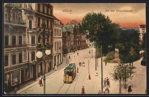 AK Cöln, An der Drususgasse mit Strassenbahn