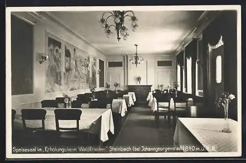 AK Steinbach bei Johanngeorgenstadt, Speisesaal des Erholungshotels Waldfrieden