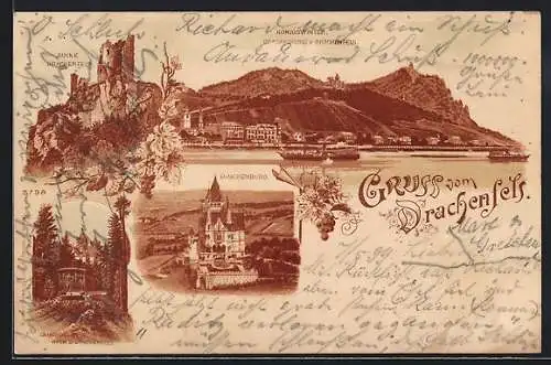 Lithographie Königswinter, Drachenburg und Drachenfels, zahnradbahn