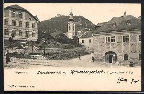 AK Wien, Kahlenbergerdorf, Volksschule und Kirche, Leopoldsberg